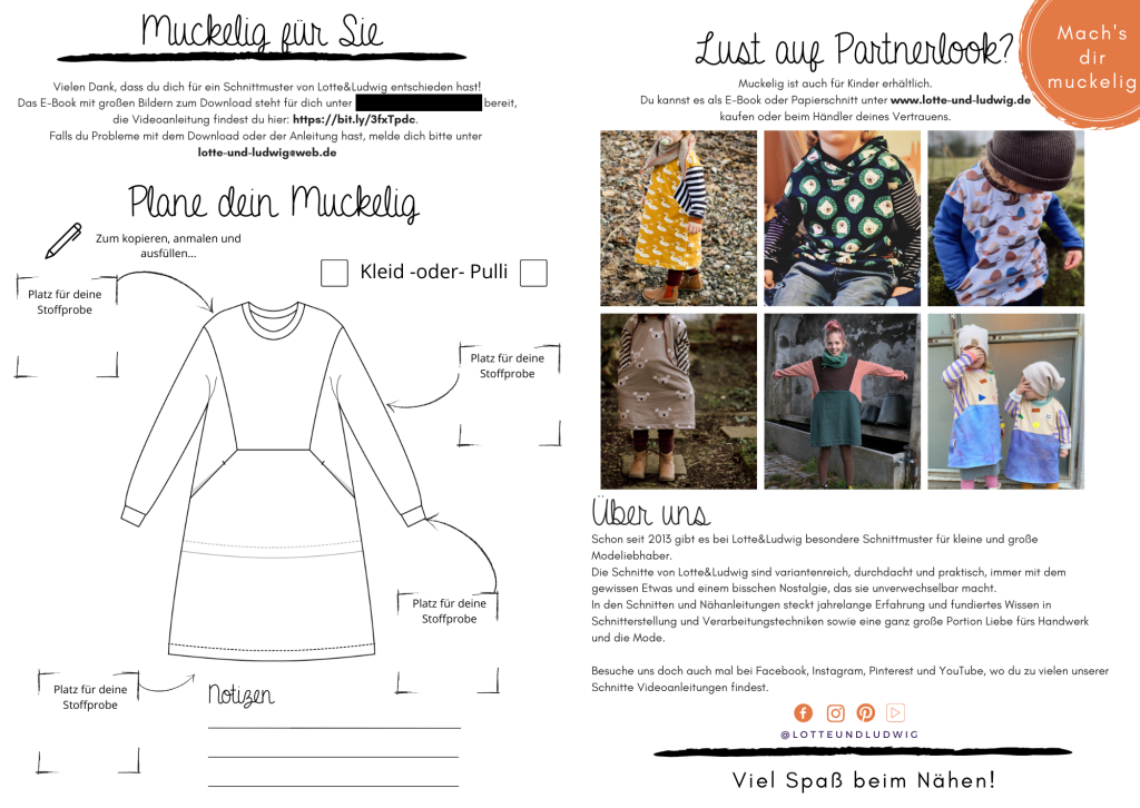Papierschnittmuster lockerer Pulli / Kleid Muckelig Gr. 34-5